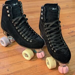 Moxi Black Suede Roller Skates